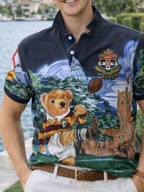 Polo Ralph Lauren Polo Bear Rugby Kicker Shirt S Rare All Over Preppy Old Money